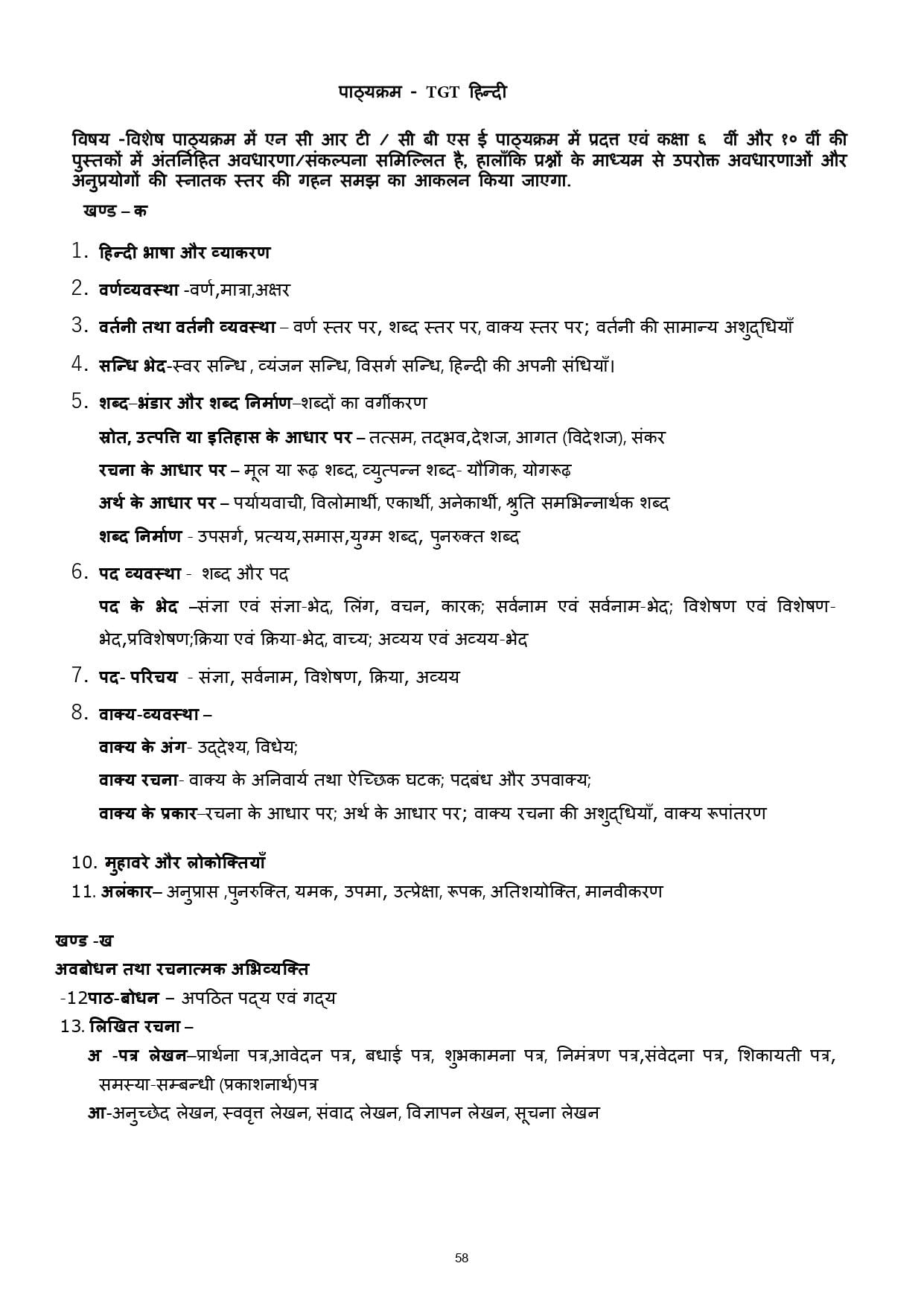 Kvs tgt Hindi syllabus 2022 pdf download 