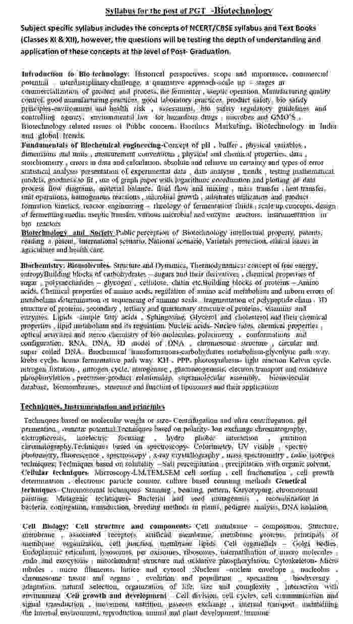 Kvs pgt biotechnology syllabus 2022 pdf download