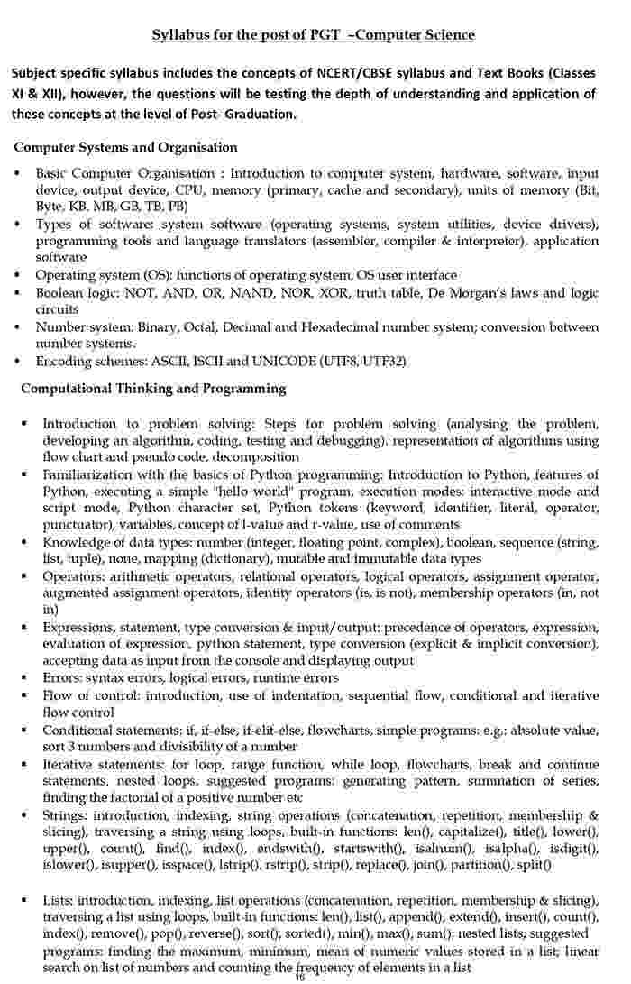 Kvs pgt computer science syllabus 2022 pdf download 