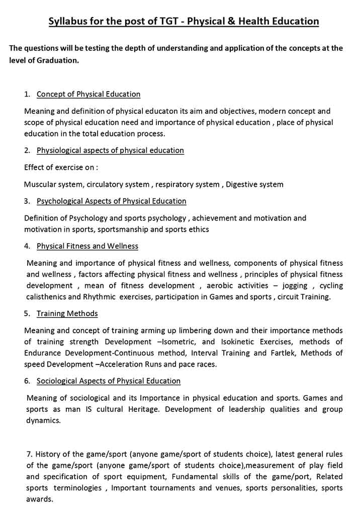 Kvs tgt physical and health education syllabus 2022 pdf download 