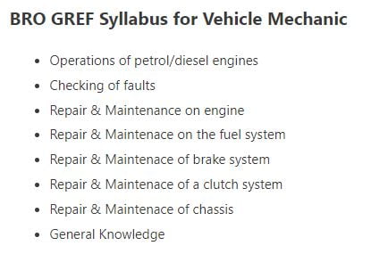 Bro vehicle mechanic syllabus