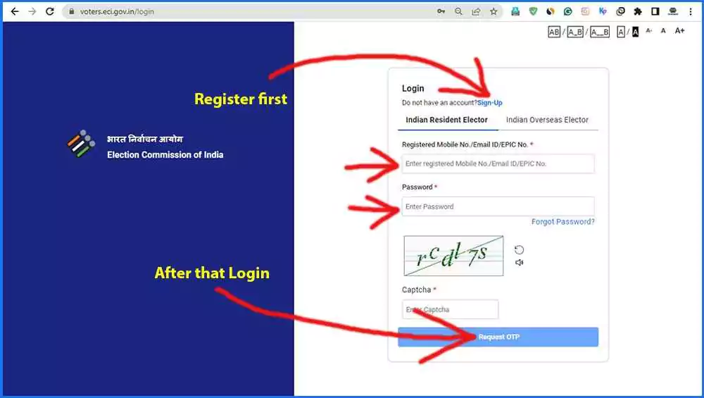 Change Part Number in Voter ID Online step 2